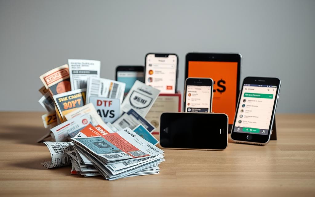 A detailed still life scene showcasing an assortment of diverse coupon types and cashback methods. In the foreground, a collection of physical coupons, discount cards, and vouchers are arranged neatly on a minimalist wooden surface, casting soft shadows. In the middle ground, various mobile devices display digital coupon apps and cashback platform interfaces, their screens illuminated by a warm, indirect lighting. In the background, a clean, neutral backdrop emphasizes the main subjects, creating a sense of focus and clarity. The overall mood is one of organization, utility, and the financial benefits of strategic shopping through coupons and cashback opportunities.